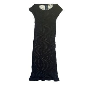 Bebe Dress Y2K Black Bodycon Women's Size S Petite Lace Drama Sides Made in‎ USA